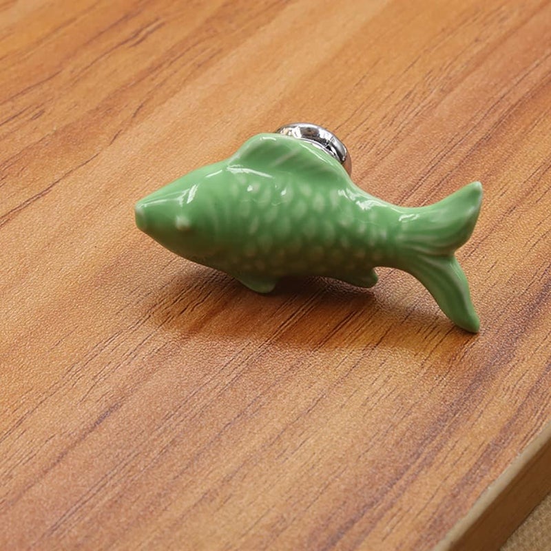 ESreake 10Pcs Fish Shape Ceramic Kids Drawer Knobs, Cute Cartoon Animal Cabinet Knobs with 3 Kinds Screws, Candy Color Baby Boys Girls Knobs Handles Pulls for Drawer Dresser Bookcase (10, Fish-Green) - Image 3